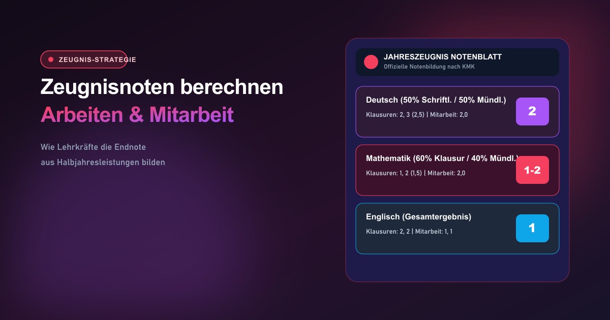 Zeugnisnoten berechnen Zusammensetzung Klassenarbeiten Mitarbeit Tests